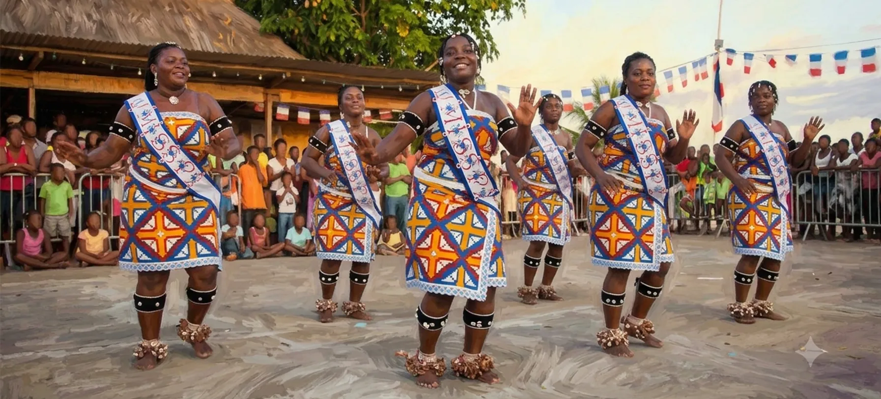 Bushinenge women in traditional dress celebrating their culture in French Guiana