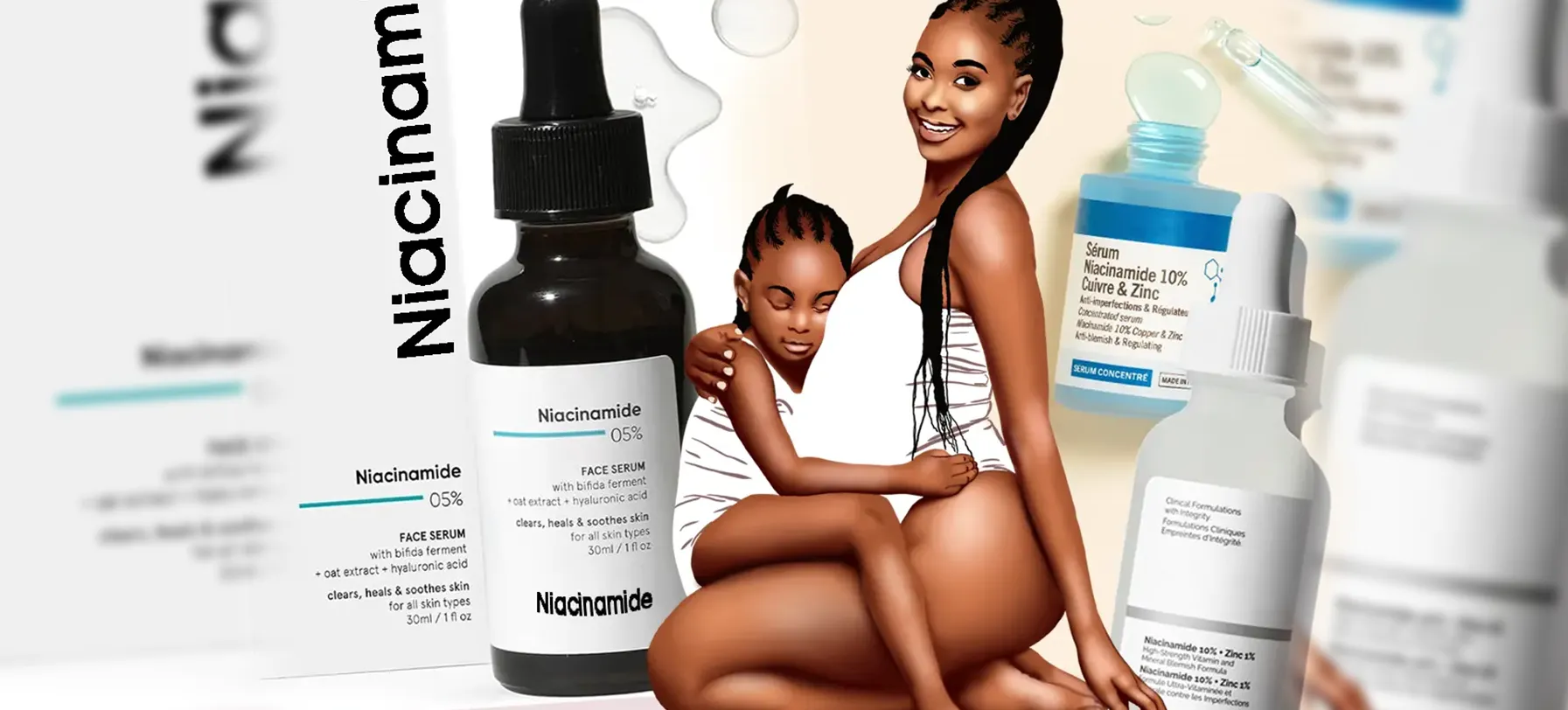 Dermatological care tailored to Black skin — niacinamide, SPF, and targeted actives